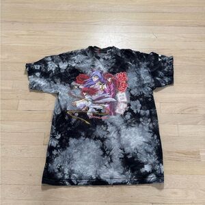 Anime Black and Gray Tie-Dye Graphic T-Shirt men’s medium